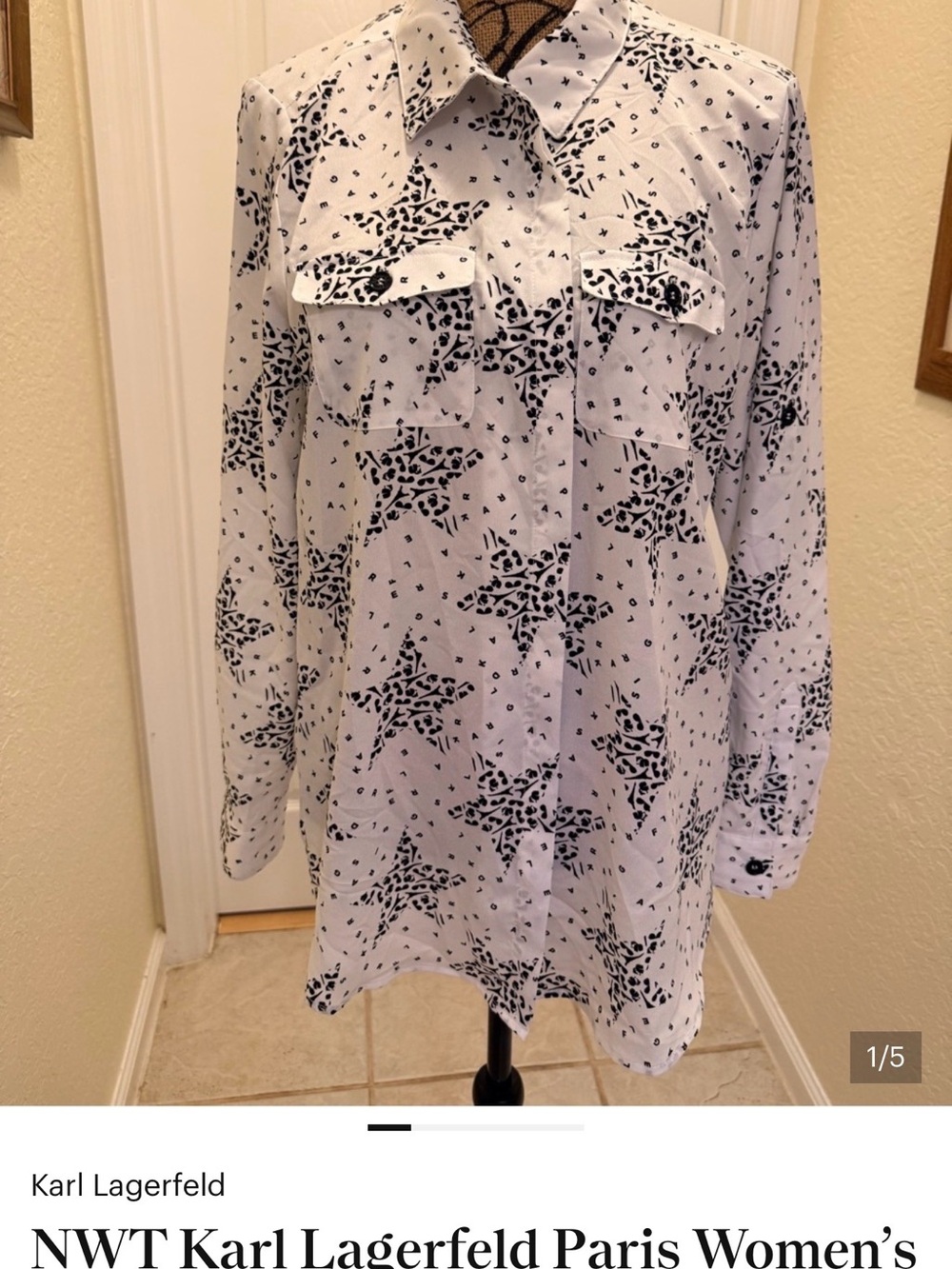 Karl Lagerfeld Paris Logo Print Button-Up Blouse Women’s Small